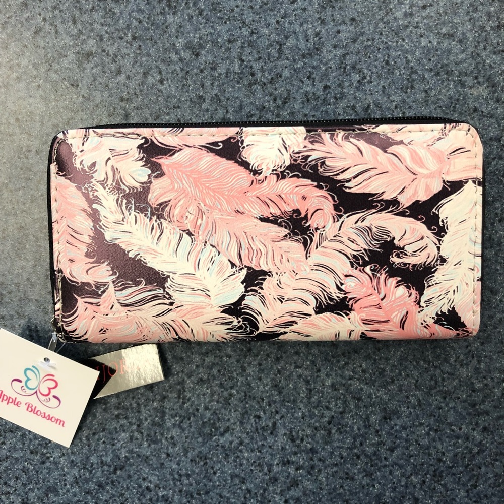 Boutique black/pink/white/blue featherprint wallet - Picture 3 of 6